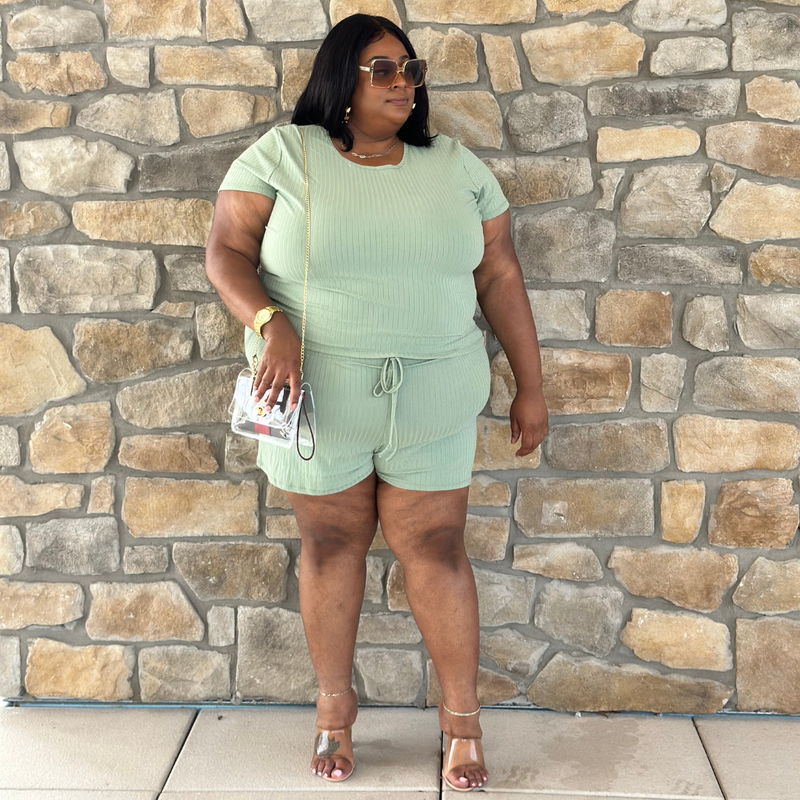 Ribbed 2 piece short set (green bay)